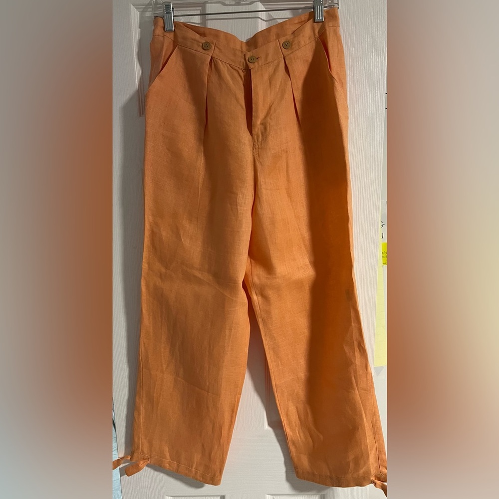 Like New Revel Rey Peach linen pants w pockets and ties at the ankle